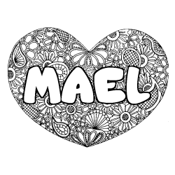Coloriage pr&eacute;nom MAEL - d&eacute;cor Mandala coeur