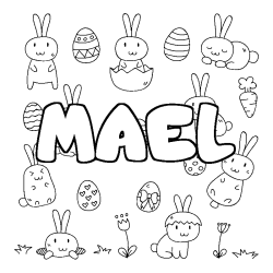 Coloriage pr&eacute;nom MAEL - d&eacute;cor Paques