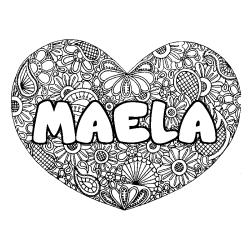 Coloriage prénom MAELA - décor Mandala coeur
