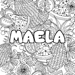 Coloriage prénom MAELA - décor Mandala fruits