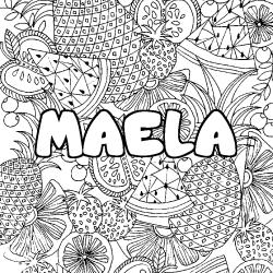 Coloriage pr&eacute;nom MAELA - d&eacute;cor Mandala fruits
