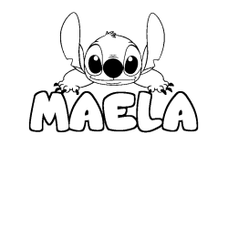 Coloriage prénom MAELA - décor Stitch