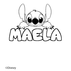 Coloriage pr&eacute;nom MAELA - d&eacute;cor Stitch