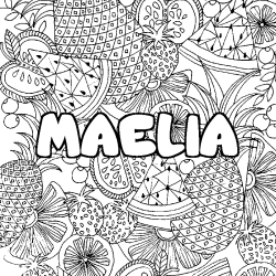Coloriage prénom MAELIA - décor Mandala fruits