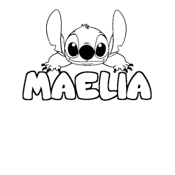 Coloriage prénom MAELIA - décor Stitch