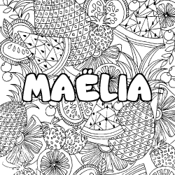 Coloriage prénom MAËLIA - décor Mandala fruits