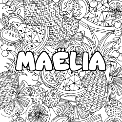 Coloriage pr&eacute;nom MA&Euml;LIA - d&eacute;cor Mandala fruits