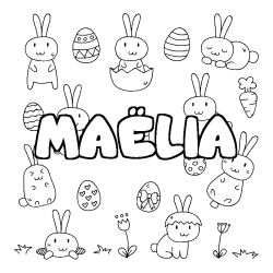 Coloriage pr&eacute;nom MA&Euml;LIA - d&eacute;cor Paques