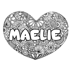Coloriage prénom MAELIE - décor Mandala coeur