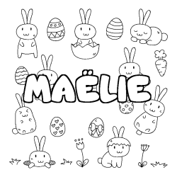 Coloriage pr&eacute;nom MA&Euml;LIE - d&eacute;cor Paques