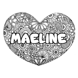 Coloriage pr&eacute;nom MAELINE - d&eacute;cor Mandala coeur
