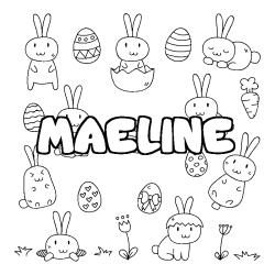 Coloriage pr&eacute;nom MAELINE - d&eacute;cor Paques