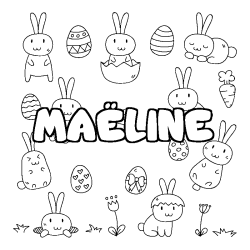 Coloriage pr&eacute;nom MA&Euml;LINE - d&eacute;cor Paques