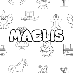 Coloriage prénom MAELIS - décor Jouets