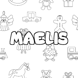 Coloriage pr&eacute;nom MAELIS - d&eacute;cor Jouets