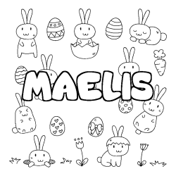 Coloriage pr&eacute;nom MAELIS - d&eacute;cor Paques