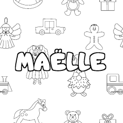 Coloriage pr&eacute;nom MA&Euml;LLE - d&eacute;cor Jouets