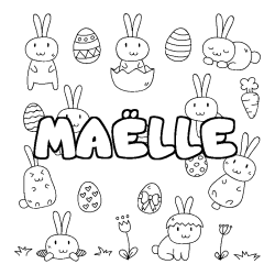 Coloriage pr&eacute;nom MA&Euml;LLE - d&eacute;cor Paques