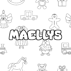 Coloriage pr&eacute;nom MAELLYS - d&eacute;cor Jouets