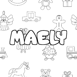 Coloriage pr&eacute;nom MAELY - d&eacute;cor Jouets
