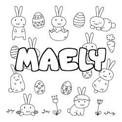 Coloriage pr&eacute;nom MAELY - d&eacute;cor Paques