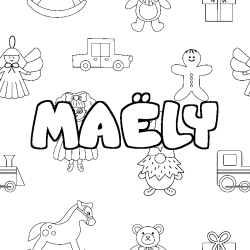 Coloriage pr&eacute;nom MA&Euml;LY - d&eacute;cor Jouets