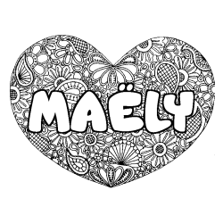Coloriage pr&eacute;nom MA&Euml;LY - d&eacute;cor Mandala coeur