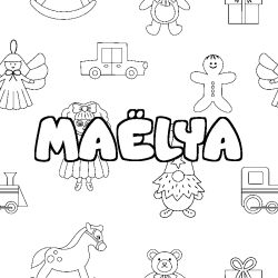 Coloriage pr&eacute;nom MA&Euml;LYA - d&eacute;cor Jouets