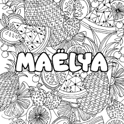 Coloriage prénom MAËLYA - décor Mandala fruits