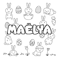 Coloriage pr&eacute;nom MA&Euml;LYA - d&eacute;cor Paques