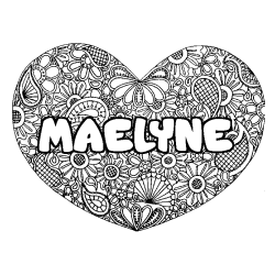 Coloriage prénom MAELYNE - décor Mandala coeur