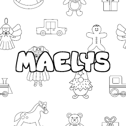 Coloriage prénom MAELYS - décor Jouets