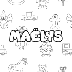 Coloriage pr&eacute;nom MA&Euml;LYS - d&eacute;cor Jouets