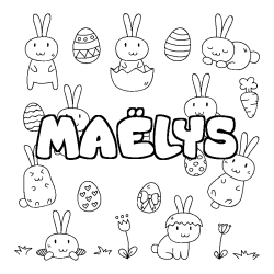 Coloriage pr&eacute;nom MA&Euml;LYS - d&eacute;cor Paques