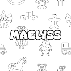 Coloriage pr&eacute;nom MAELYSS - d&eacute;cor Jouets
