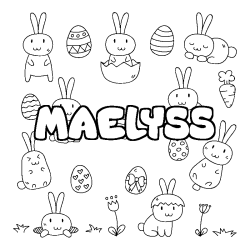 Coloriage pr&eacute;nom MAELYSS - d&eacute;cor Paques
