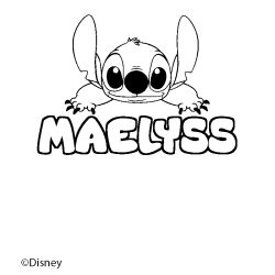 Coloriage pr&eacute;nom MAELYSS - d&eacute;cor Stitch