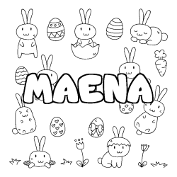 Coloriage pr&eacute;nom MAENA - d&eacute;cor Paques