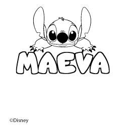 Coloriage pr&eacute;nom MAEVA - d&eacute;cor Stitch