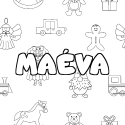 Coloriage pr&eacute;nom MA&Eacute;VA - d&eacute;cor Jouets