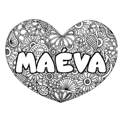 Coloriage prénom MAÉVA - décor Mandala coeur