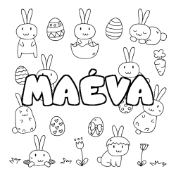 Coloriage pr&eacute;nom MA&Eacute;VA - d&eacute;cor Paques