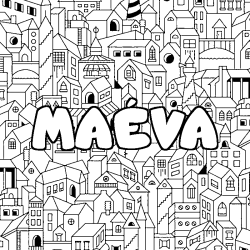 Coloriage pr&eacute;nom MA&Eacute;VA - d&eacute;cor Ville