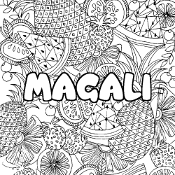 Coloriage prénom MAGALI - décor Mandala fruits