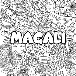 Coloriage pr&eacute;nom MAGALI - d&eacute;cor Mandala fruits