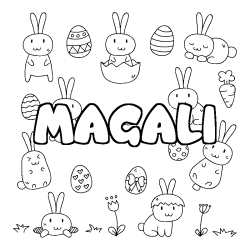Coloriage pr&eacute;nom MAGALI - d&eacute;cor Paques