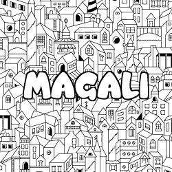 Coloriage pr&eacute;nom MAGALI - d&eacute;cor Ville