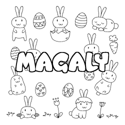Coloriage pr&eacute;nom MAGALY - d&eacute;cor Paques