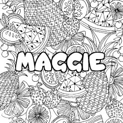 Coloriage prénom MAGGIE - décor Mandala fruits