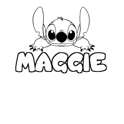 Coloriage prénom MAGGIE - décor Stitch